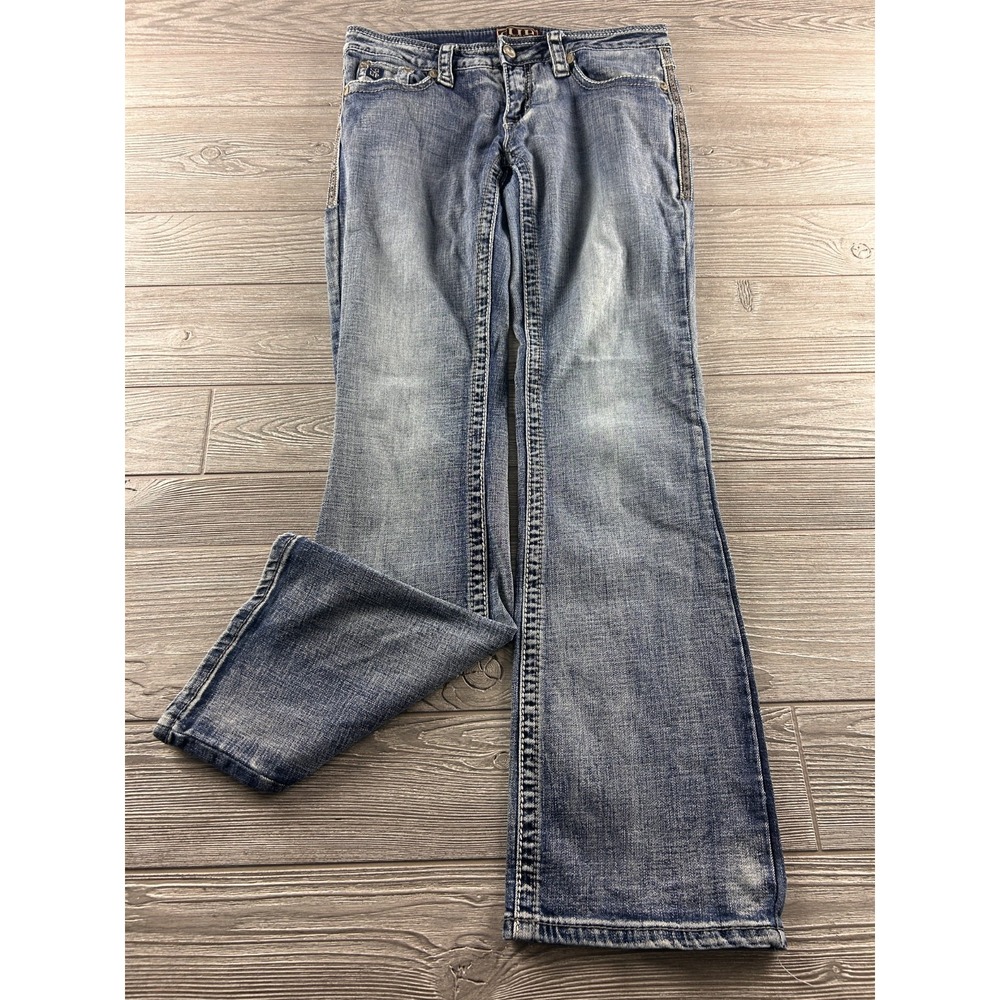 Cowgirl Up Denim Embellished Pockets Bootcut Acid Wash Jeans 27X34 Western